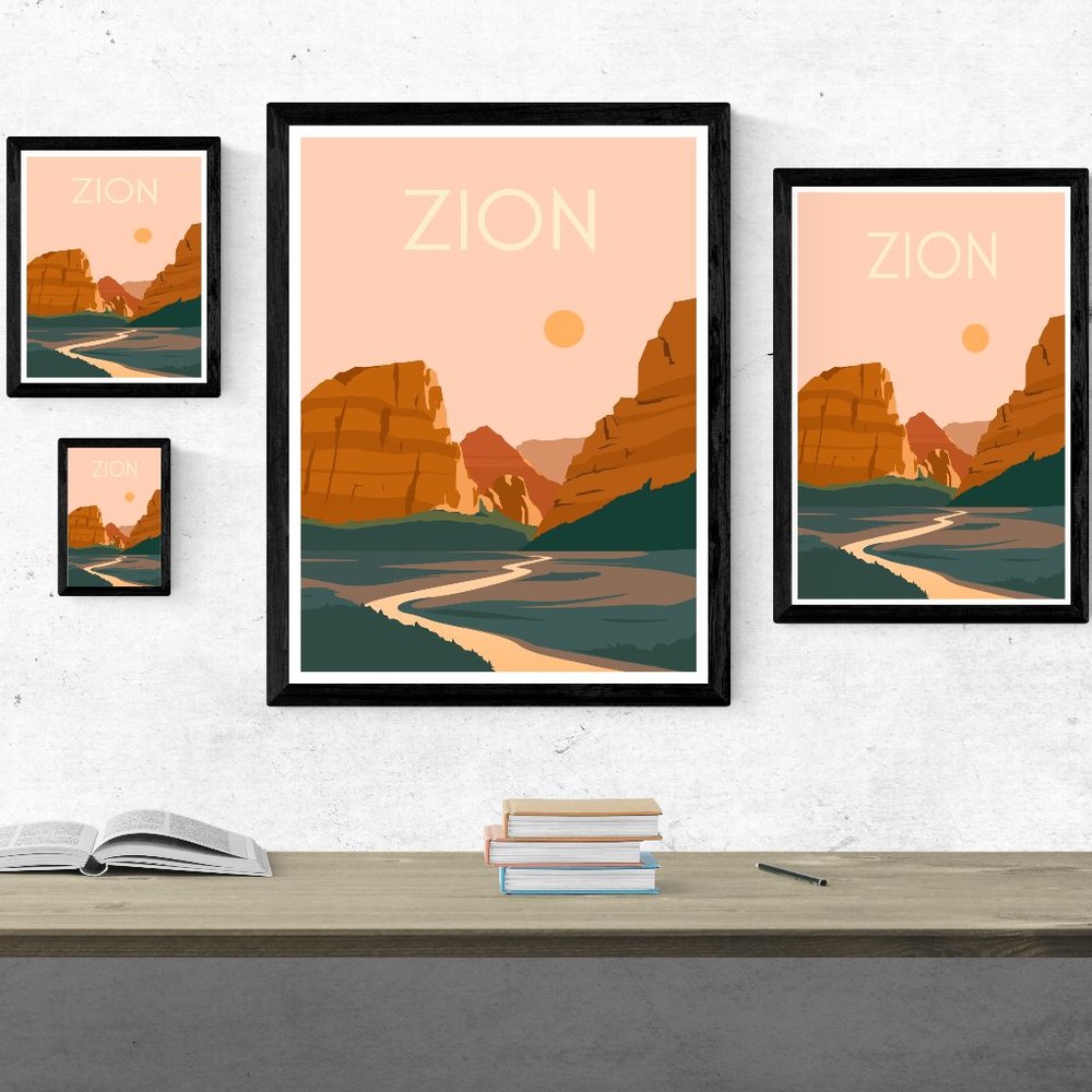 Zion National Park Poster Art Print | 8x10 | 12x18 | 18x24 | Minimalist